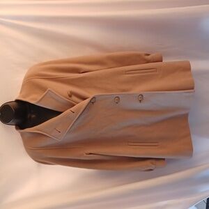 Vintage Fashionbilt Casuals wool coat, offset buttons, camel, 20" pit to pit